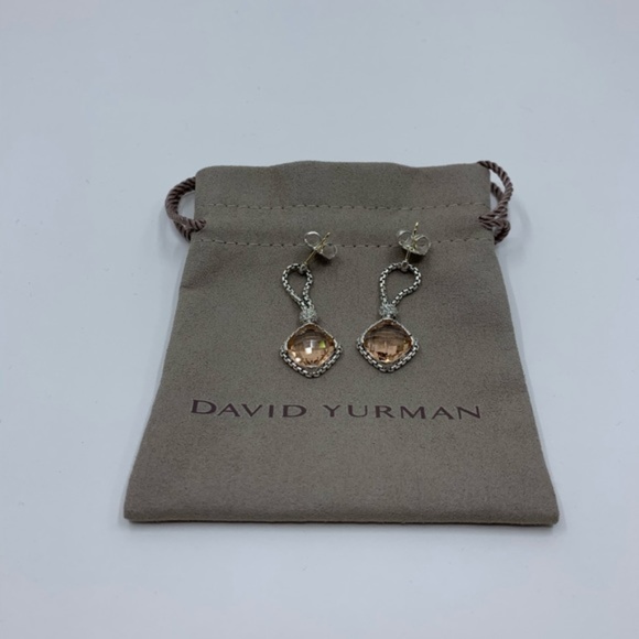 David Yurman Morganite Cushion Diamond Earrings - Picture 4 of 7